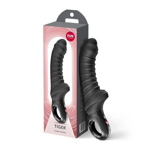 На фото вибратор для точки G Fun Factory TIGER Black, ребристый, подходит для анальной стимуляции
