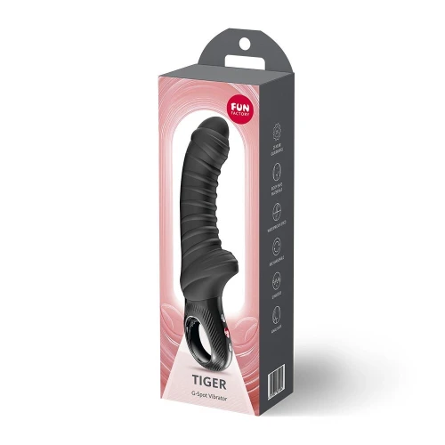 На фото вибратор для точки G Fun Factory TIGER Black, ребристый, подходит для анальной стимуляции
