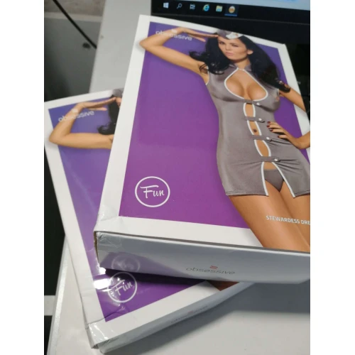 Эротический костюм стюардессы Obsessive Stewardess 3 pcs costume grey S/M (мятая упаковка!!!)