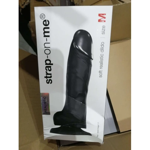 Реалистичный фаллоимитатор Strap-On-Me SOFT REALISTIC DILDO Black - Size M (мятая упаковка)