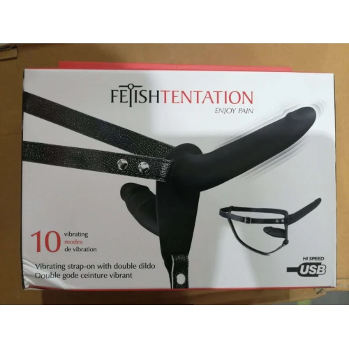 Двойной страпон с вибрацией Fetish Tentation Vibrating Strap-On with Double Dildo (мятая упаковка)