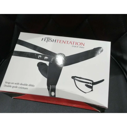 Двойной страпон Fetish Tentation Strap-On with Double Dildo Black (мятая упаковка)