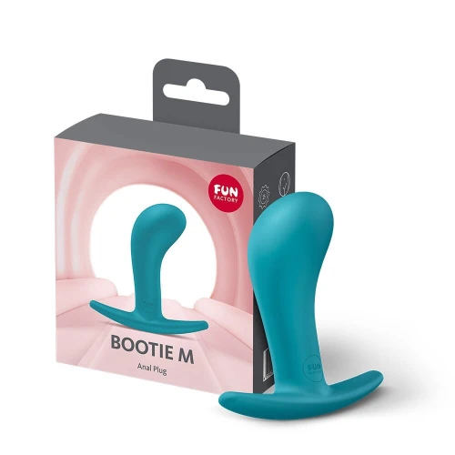 На фото анальна пробка Fun Factory BOOTIE M Aquamarine, діаметр 3,3 см, тонкий обмежувач