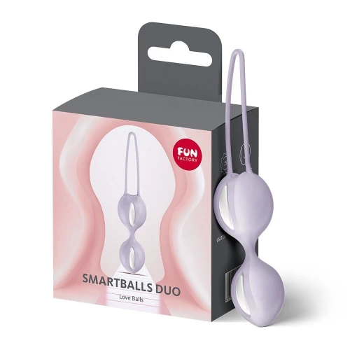 На фото вагінальні кульки Fun Factory SMARTBALLS DUO Purple, 2 шт, діаметр 3,2 та 3,6 см