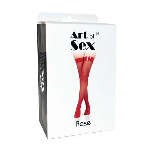 На фото панчохи в дрібну сітку з коронкою Art of Sex - Rose, колір чорний з ефектом мокрого оксамиту, L 