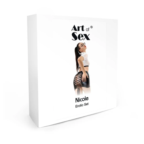 На фото еротичний костюм секретарки Art of Sex - Nicole, розмір L-2XL, спідниця, топ, окуля