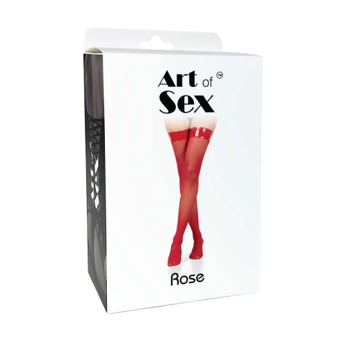 На фото чулки в мелкую сетку с лакированной коронкой Art of Sex - Rose, цвет черный с эффектом голограммы, М