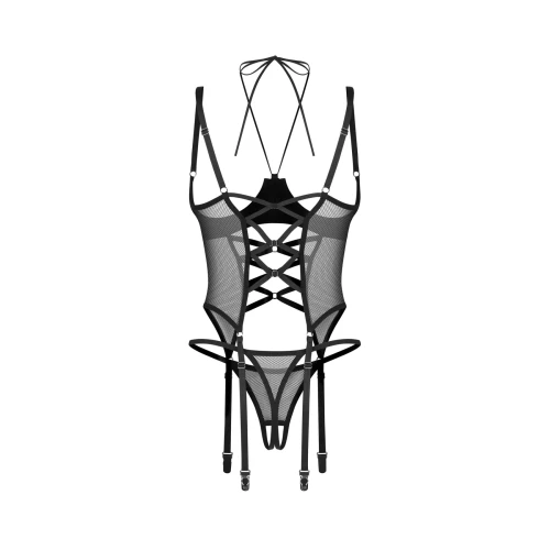 На фото изображен корсет Obsessive Dominna cupless corset & crotchless thong L/XL