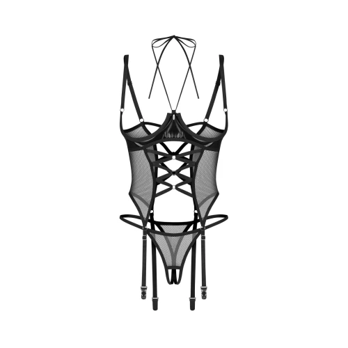 На фото изображен корсет Obsessive Dominna cupless corset & crotchless thong L/XL