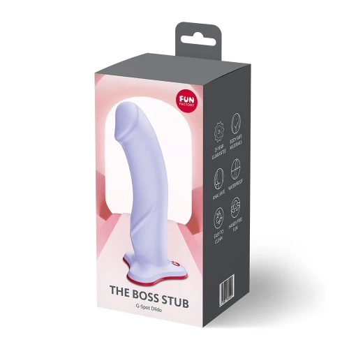 На фото фалоімітатор Fun Factory THE BOSS STUB Purple, реалістична текстура, довжина 17,9 см, діаметр 4,1см