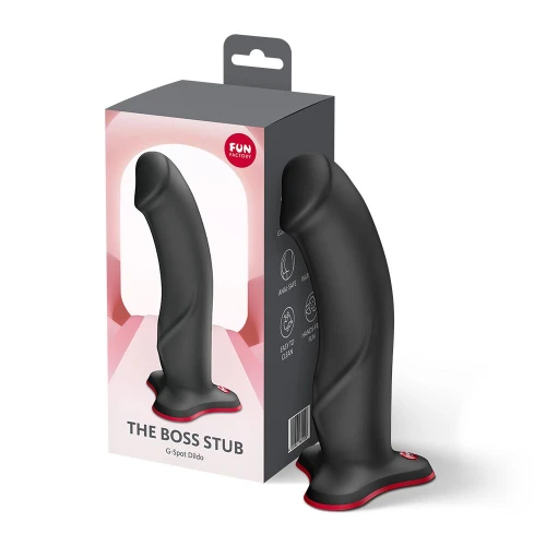 На фото фалоімітатор Fun Factory THE BOSS STUB Black, реалістична текстура, довжина 17,9 см, діаметр 4,1см 