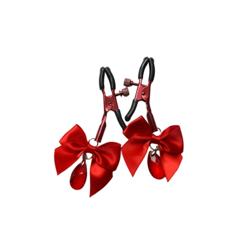 На фото затискачі для сосків з регулюванням Art of Sex - Flirty Bow, колір червоний 