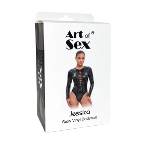 На фото виниловое боди с рукавами Art of Sex - Jessica, с эффектом голограммы, размер S 