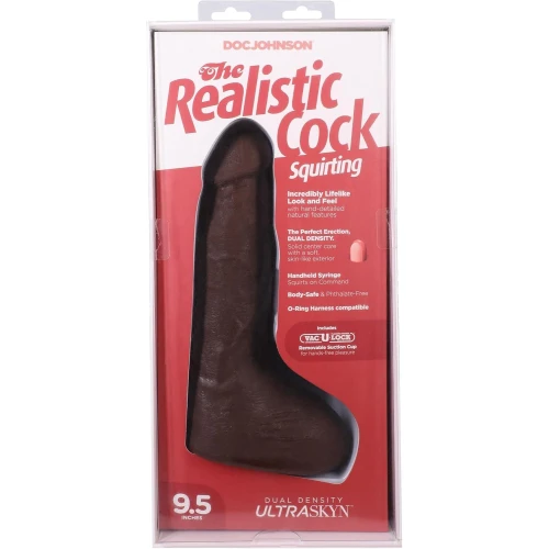 На фото фаллоимитатор Doc Johnson The Realistic Cock ULTRASKYN - Squirting 9,5 Inch Chocolate