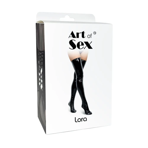 На фото сексуальні вінілові панчохи Art of Sex - Lora, розмір S, з ефектом мокрого оксамиту