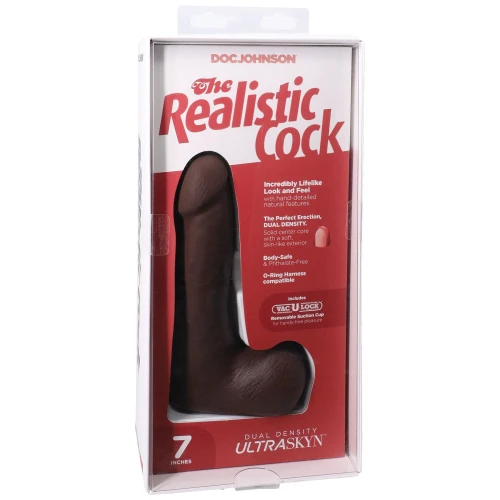 На фото фаллоимитатор Doc Johnson The Realistic Cock ULTRASKYN - 7 Inch with Balls Chocolate