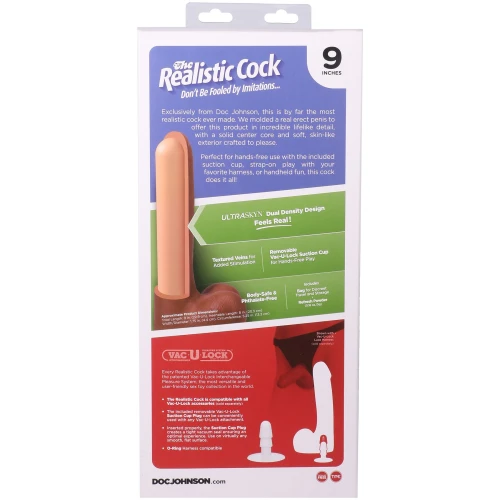 На фото фаллоимитатор Doc Johnson The Realistic Cock ULTRASKYN - 9 Inch with Balls Chocolate