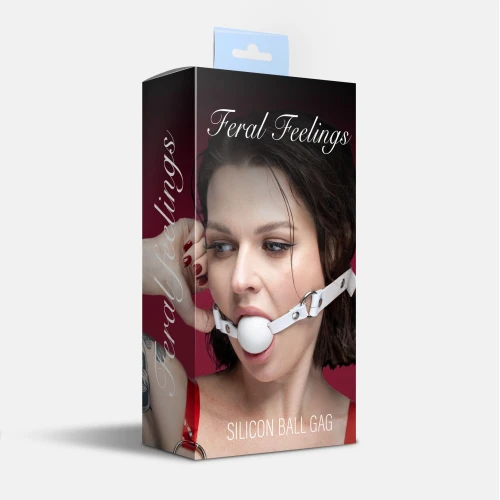 На фото кляп силиконовый Feral Feelings Silicon Ball Gag White/White, белый ремешок, белый шарик
