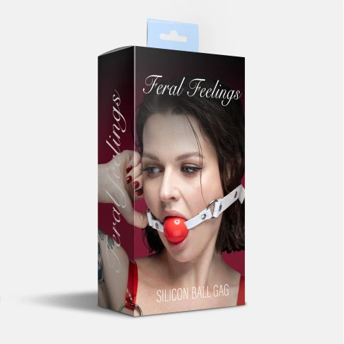 На фото кляп силиконовый Feral Feelings Silicon Ball Gag White/Red, белый ремешок, красный шарик