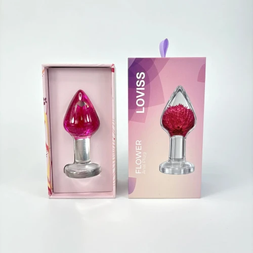 На фото роскошная анальная пробка Loviss Gomphrena Globosa Anal Plug с настоящим амарантом внутри