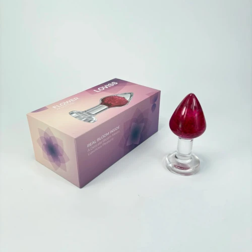 На фото роскошная анальная пробка Loviss Gomphrena Globosa Anal Plug с настоящим амарантом внутри