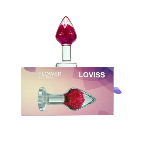 На фото роскошная анальная пробка Loviss Gomphrena Globosa Anal Plug с настоящим амарантом внутри