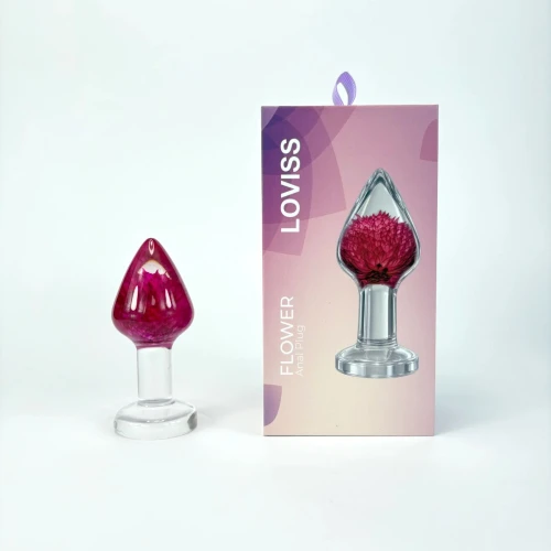 На фото роскошная анальная пробка Loviss Gomphrena Globosa Anal Plug с настоящим амарантом внутри