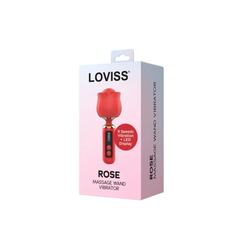 На фото вібромасажер Loviss Rose Mini Massage Wand Vibrator, головка у вигляді троянди, 9 режимів