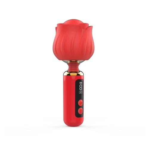 На фото вібромасажер Loviss Rose Mini Massage Wand Vibrator, головка у вигляді троянди, 9 режимів