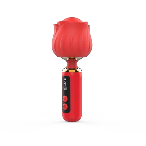 На фото вібромасажер Loviss Rose Mini Massage Wand Vibrator, головка у вигляді троянди, 9 режимів