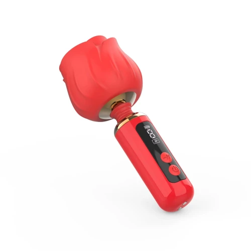 На фото вібромасажер Loviss Rose Mini Massage Wand Vibrator, головка у вигляді троянди, 9 режимів