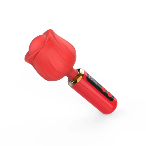 На фото вібромасажер Loviss Rose Mini Massage Wand Vibrator, головка у вигляді троянди, 9 режимів