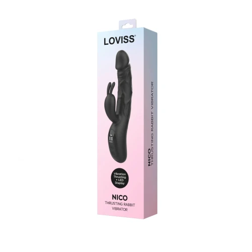На фото вібратор-кролик з пульсацією Loviss Nico Thrusting Rabbit Vibrator, 9 режимів, подвійний відросток
