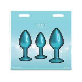 На фото набор анальных пробок NS Novelties Rear Assets - Trainer Kit - Iridescent Teal - Teal Gem