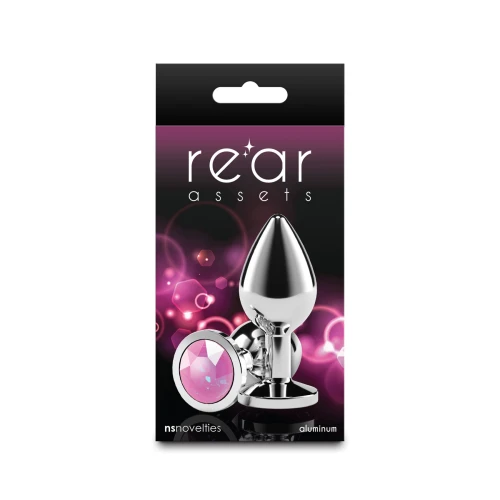 На фото анальная пробка NS Novelties Rear Assets - Silver - Medium - Pink Gem