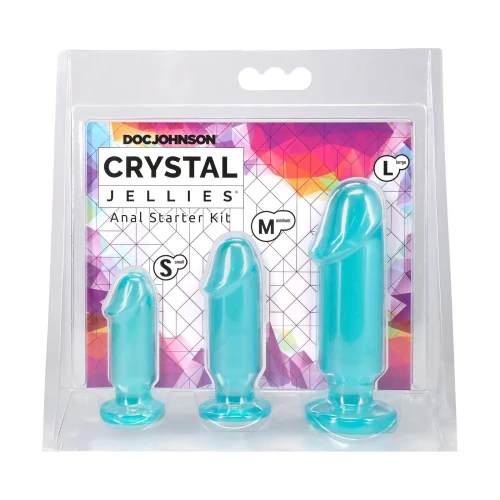 На фото набор анальных пробок Doc Johnson Crystal Jellies - Anal Starter Kit-Teal