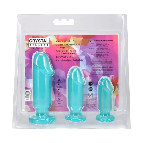 На фото набор анальных пробок Doc Johnson Crystal Jellies - Anal Starter Kit-Teal