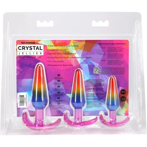 На фото набор анальных пробок Doc Johnson Crystal Jellies - Anal Trainer Set - Rainbow