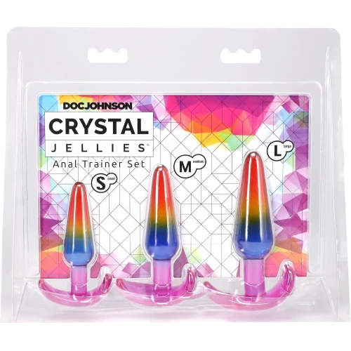 На фото набор анальных пробок Doc Johnson Crystal Jellies - Anal Trainer Set - Rainbow