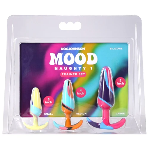На фото набор анальных пробок Doc Johnson Mood Naughty 1 Kaleidoscope Trainer Set