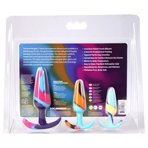 На фото набор анальных пробок Doc Johnson Mood Naughty 1 Kaleidoscope Trainer Set