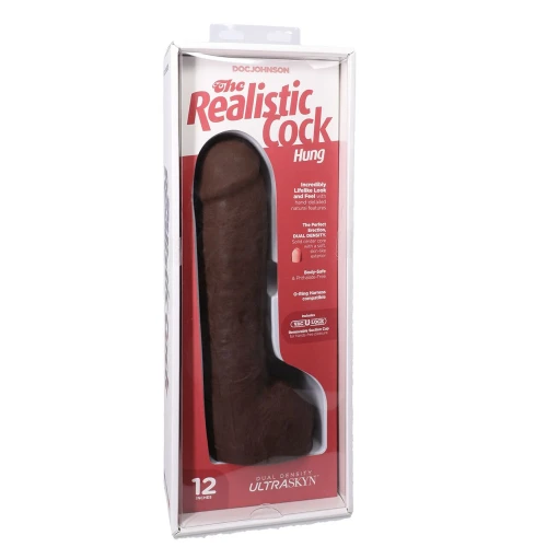 На фото фаллоимитатор Doc Johnson The Realistic Cock ULTRASKYN - 12 Inch Hung with Balls Chocolate