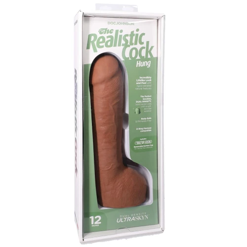 На фото фаллоимитатор Doc Johnson The Realistic Cock ULTRASKYN - 12 Inch Hung with Balls Caramel