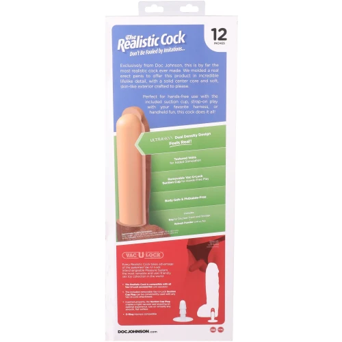 На фото фаллоимитатор Doc Johnson The Realistic Cock ULTRASKYN - 12 Inch Hung with Balls Caramel