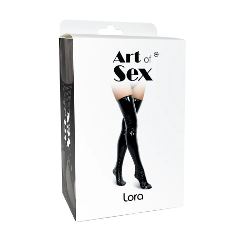 На фото сексуальні вінілові панчохи Art of Sex - Lora, розмір M, з ефектом голограми