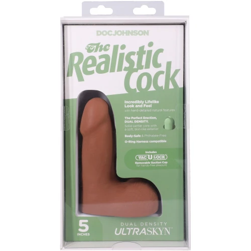 На фото фаллоимитатор Doc Johnson The Realistic Cock ULTRASKYN - 5 Inch with Balls Caramel