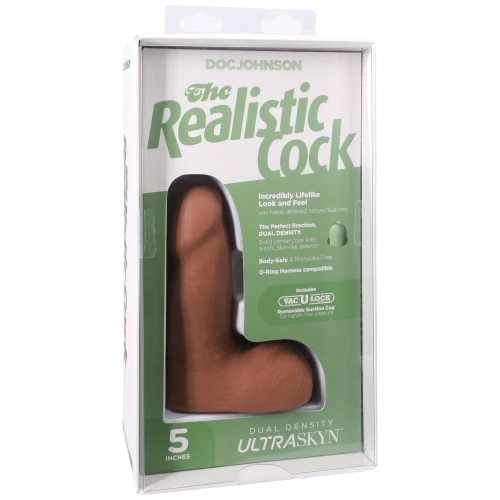 На фото фаллоимитатор Doc Johnson The Realistic Cock ULTRASKYN - 5 Inch with Balls Caramel