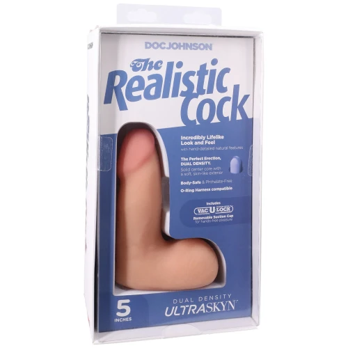 На фото фаллоимитатор Doc Johnson The Realistic Cock ULTRASKYN - 5 Inch with Balls Vanilla