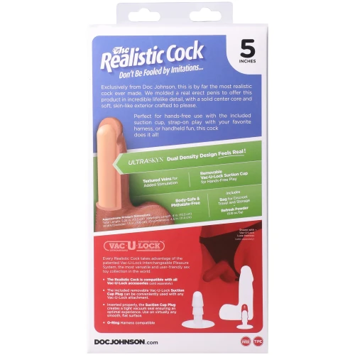 На фото фаллоимитатор Doc Johnson The Realistic Cock ULTRASKYN - 5 Inch with Balls Vanilla