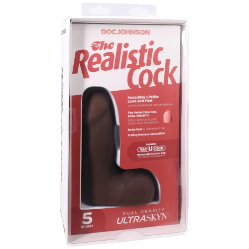 На фото фаллоимитатор Doc Johnson The Realistic Cock ULTRASKYN - 5 Inch with Balls Chocolate